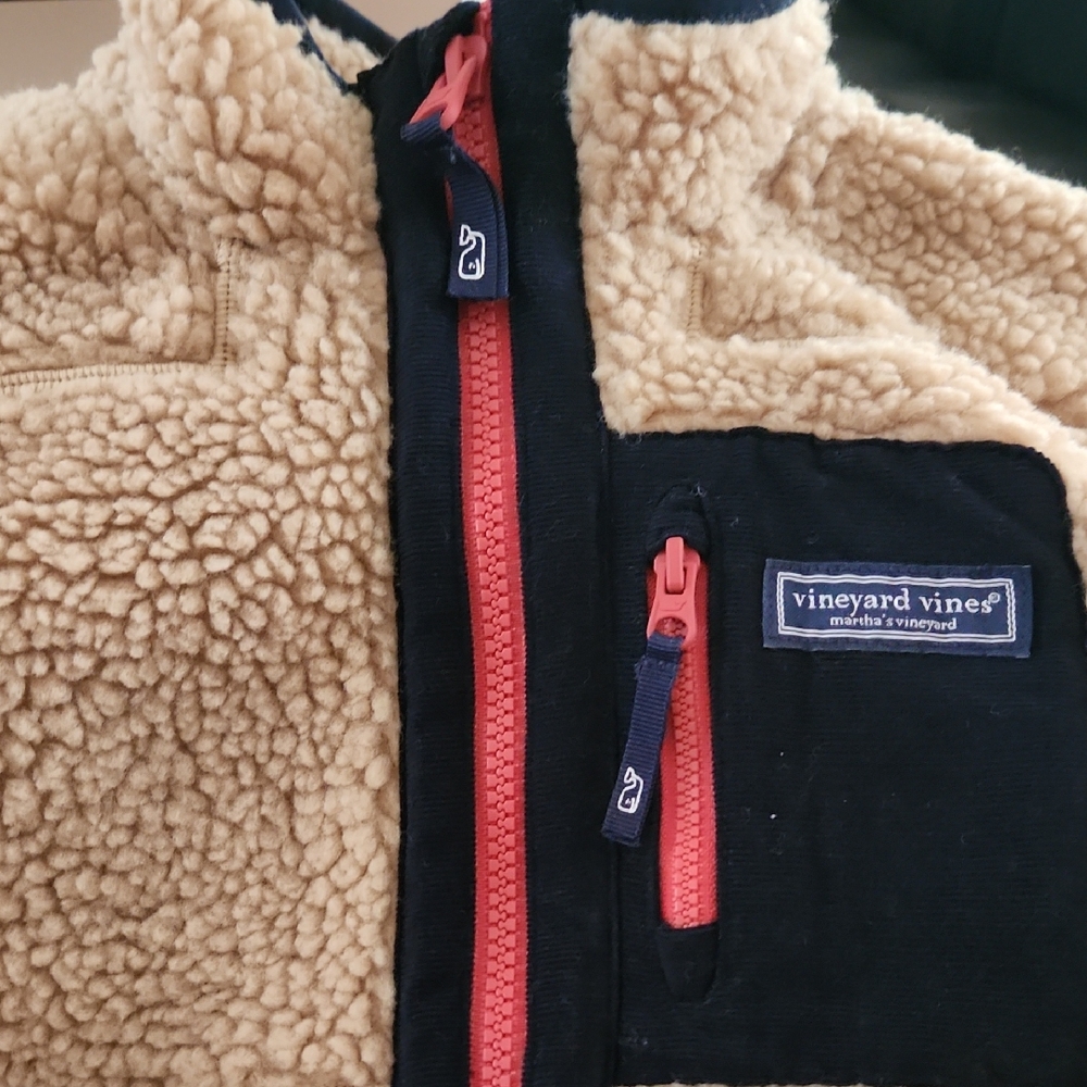 Vineyard Vines Tan Sherpa Fleece with Coral Accents
